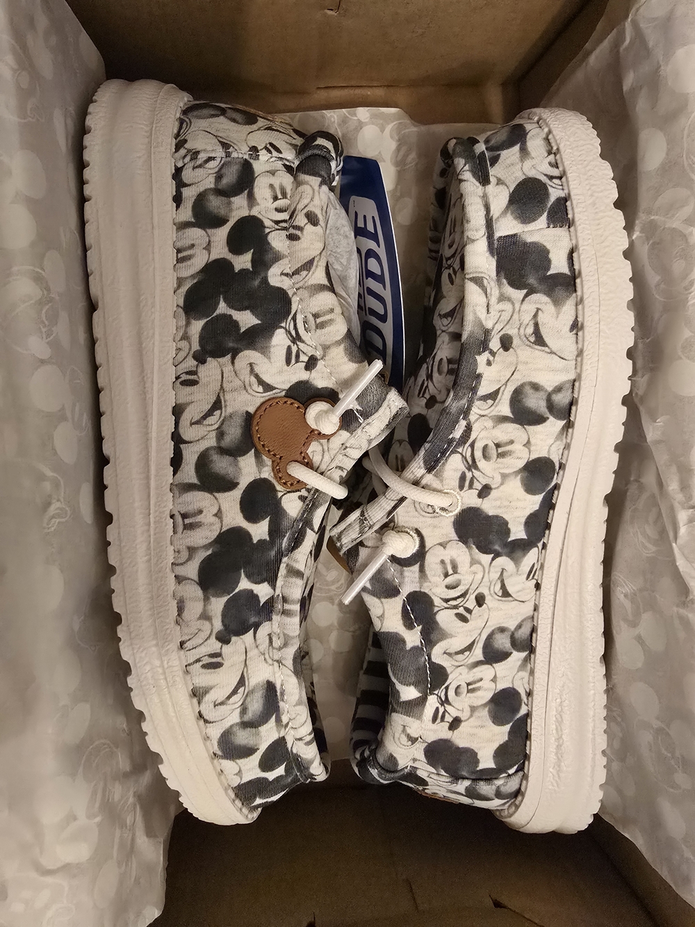 Hey Dude Slip-On Sneakers in Black and White Mickey Print